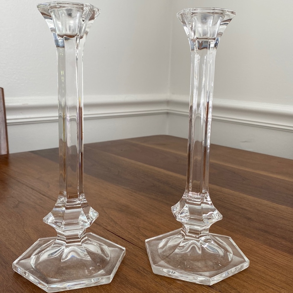 Pair 10 inch Clear Glass Candle Holders